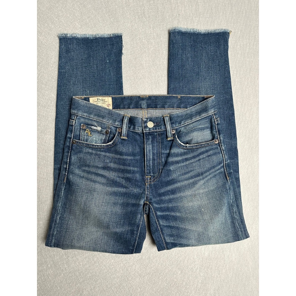 Polo Ralph Lauren Dungarees Slim Crop Jeans Blue Distressed Frayed Hem Size 25 - Picture 8 of 8